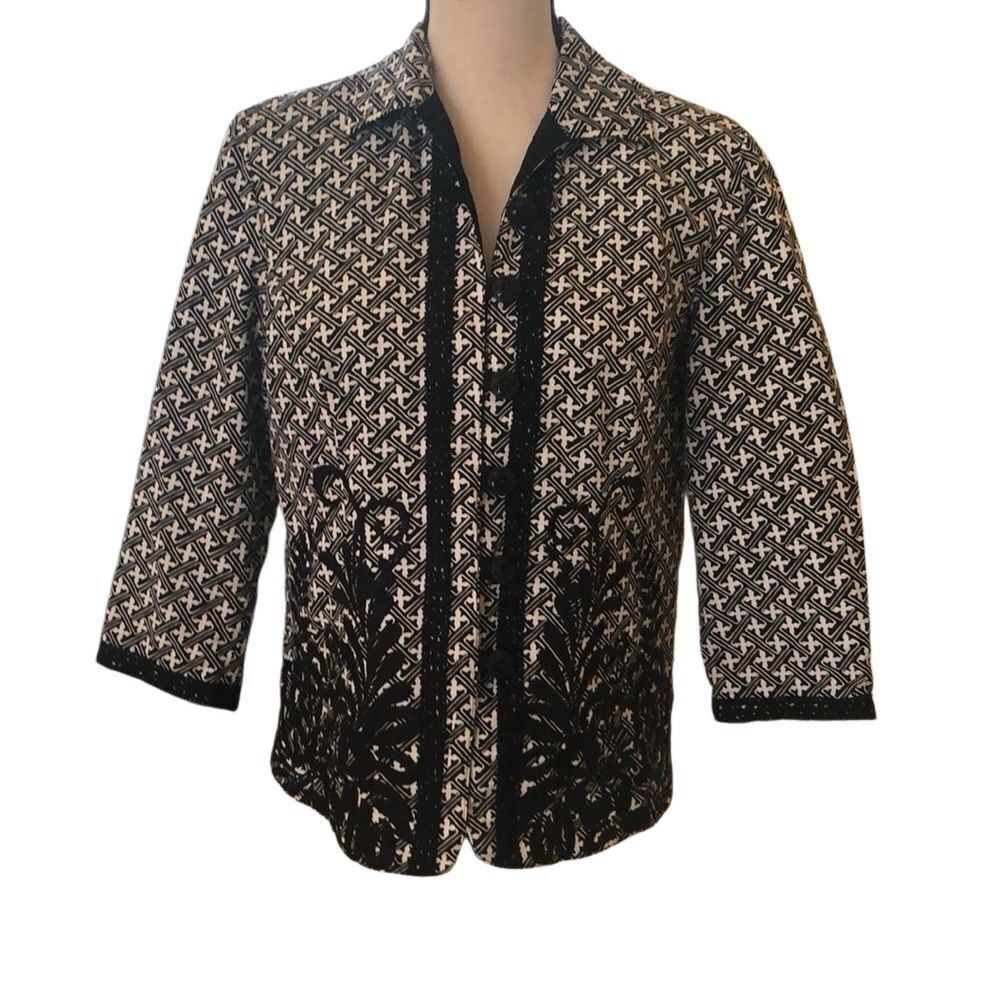 Estate Parsley Sage Reversible Blk & White 3/4 Sleeve Embroidered Jkt Sz M